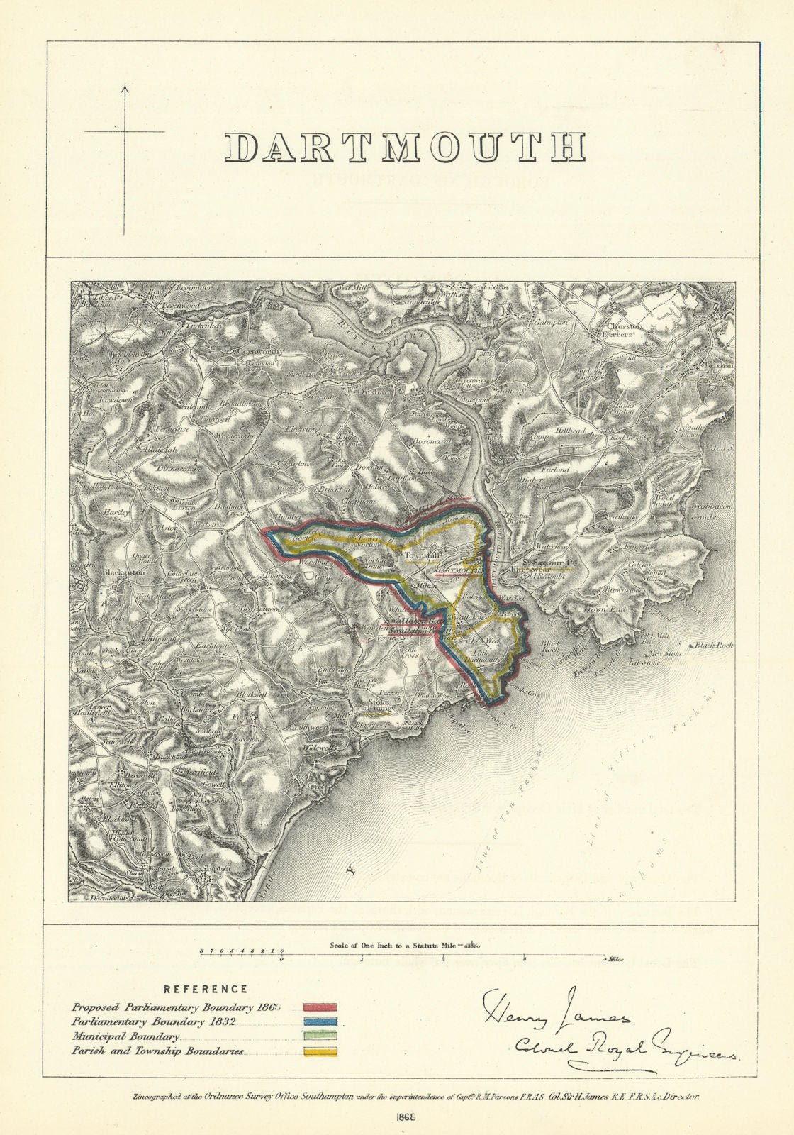 Dartmouth, Devon. JAMES. Parliamentary Boundary Commission 1868 old map